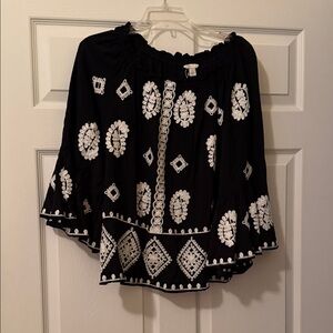 Cato Black Blouse with White Embroidery